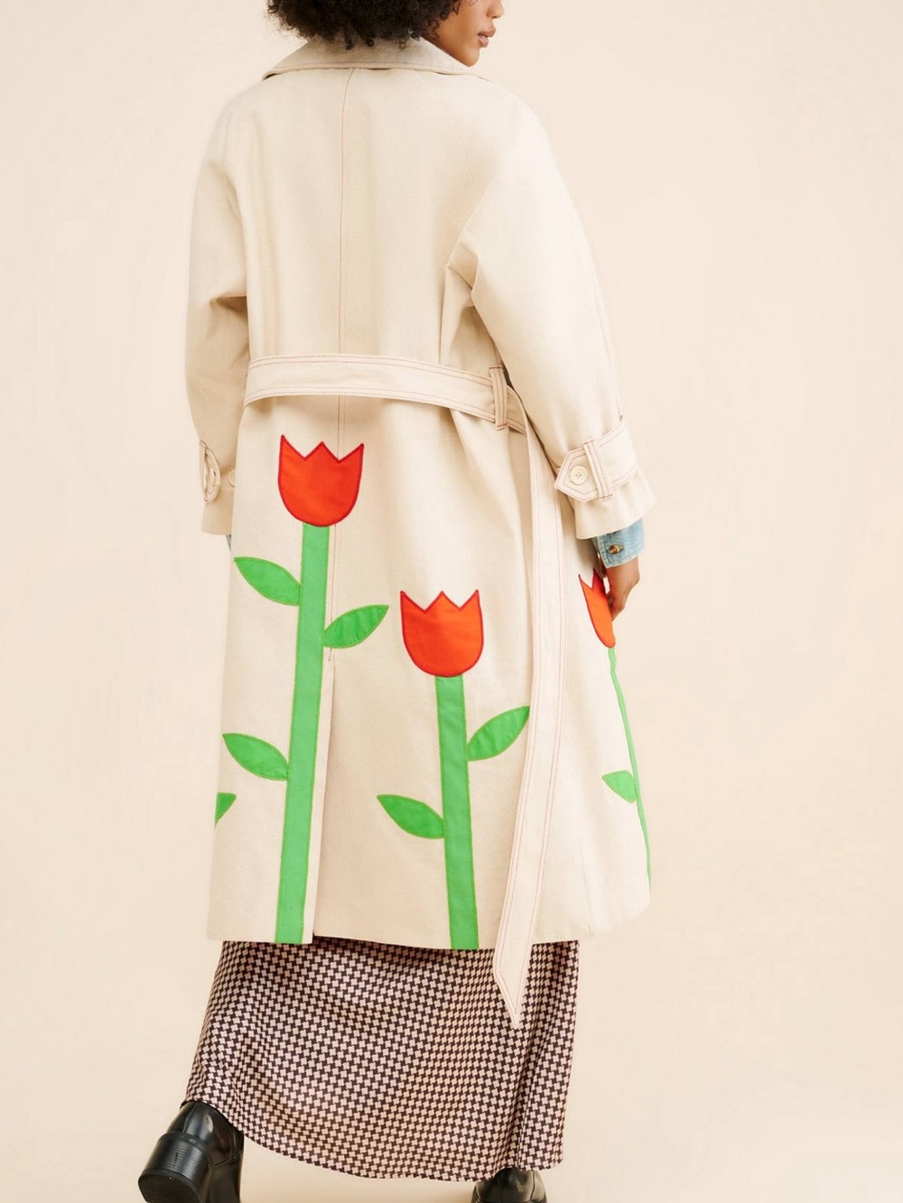 Anthropologie Boyko Tulip Trench Coat Jacket in Beige and Red - Picture 2 of 7